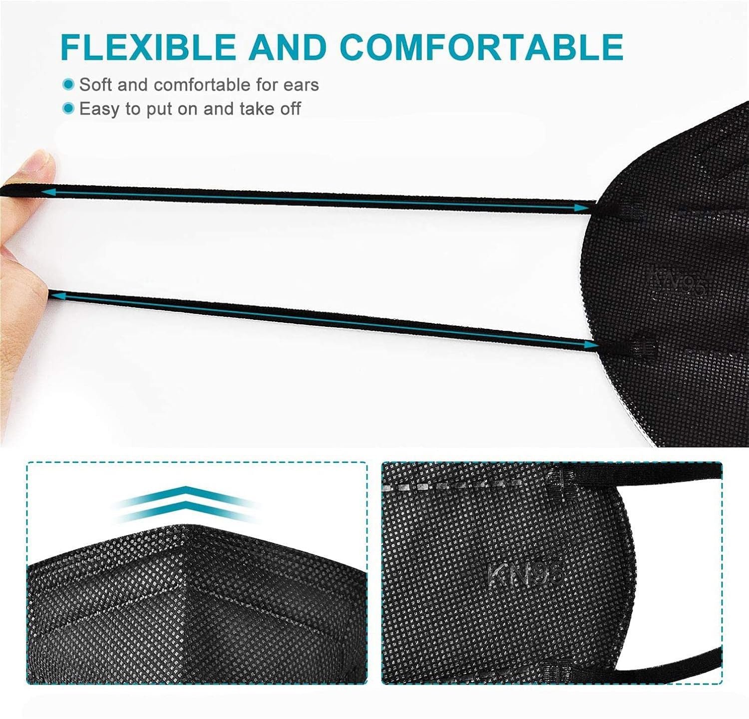 LEMENT 50pcs KN95 Face Mask Black 5 Layer Cup - Image 2