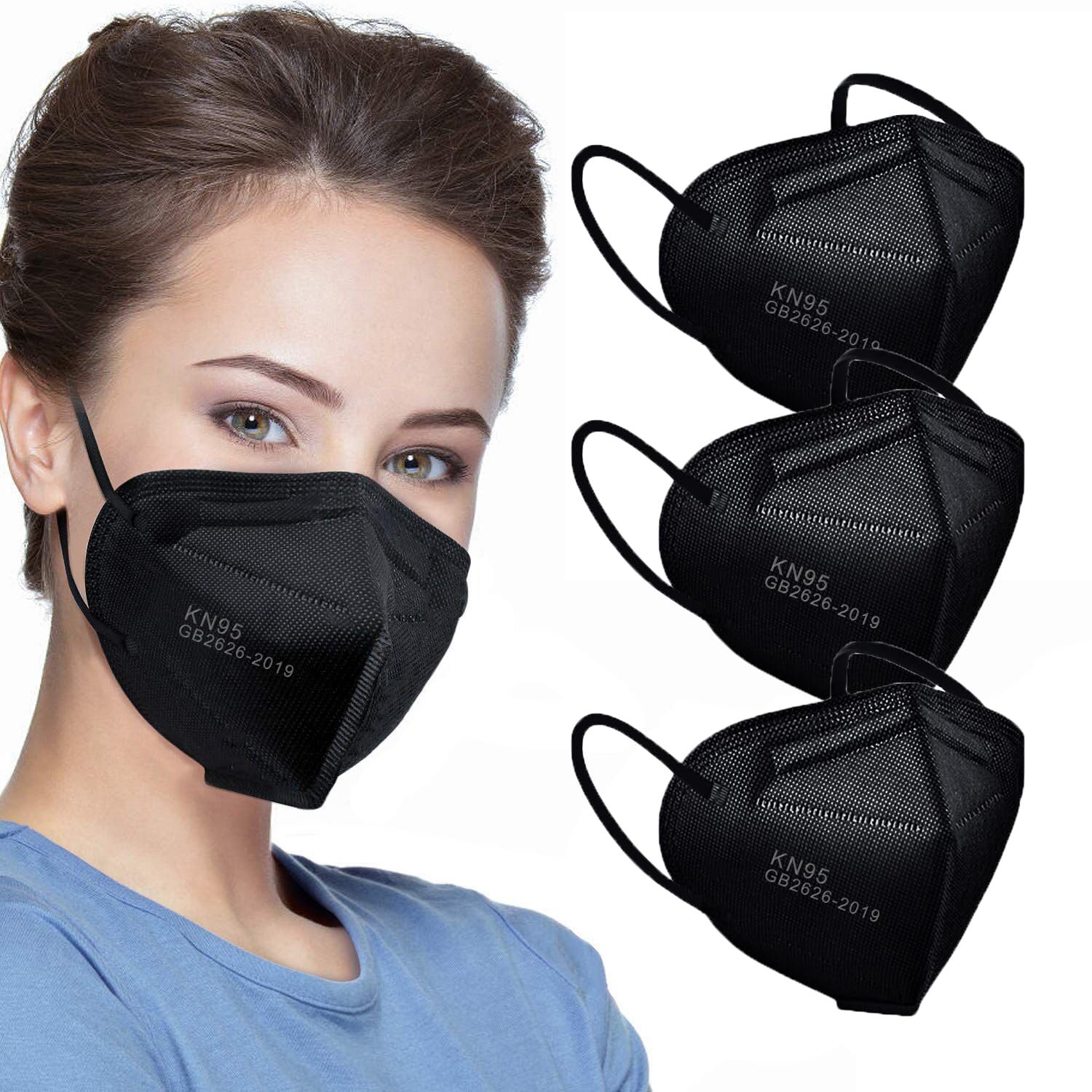 LEMENT 50pcs KN95 Face Mask Black 5 Layer Cup - Image 5