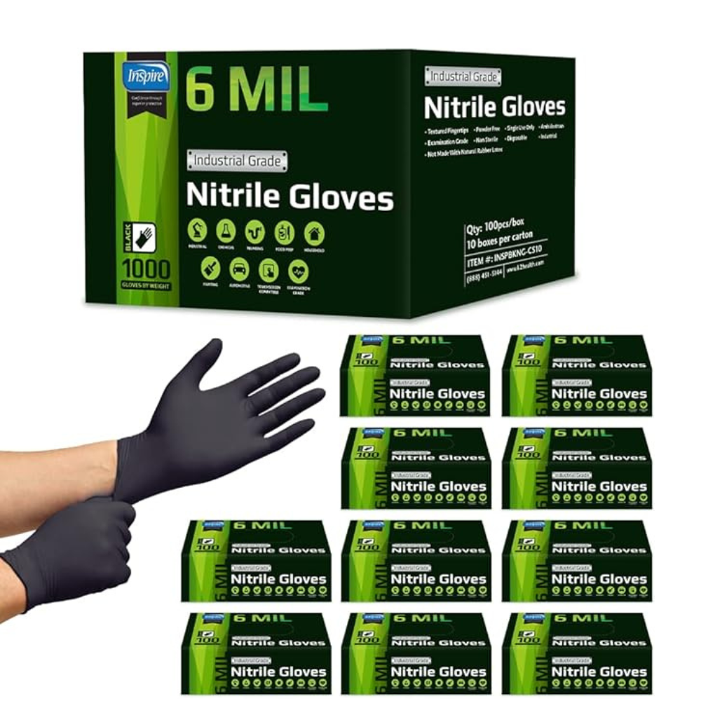 Inspire HEAVY DUTY ORIGINAL Stretch Nitrile Black Gloves Disposable Latex Free