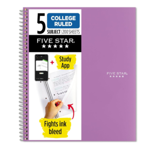 Five Star Spiral Notebook + Study App, 5 Subject, College Ruled Paper