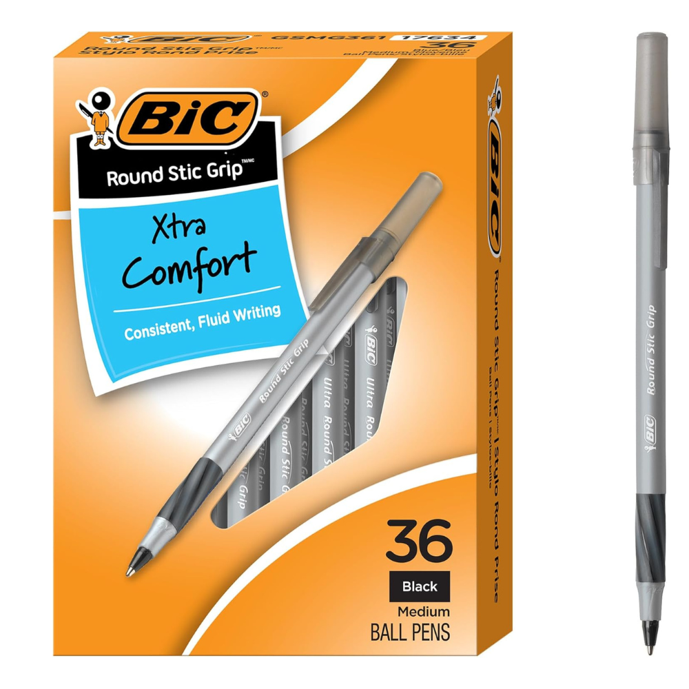 BIC Round Stic Grip Xtra Comfort Black Ballpoint Pens
