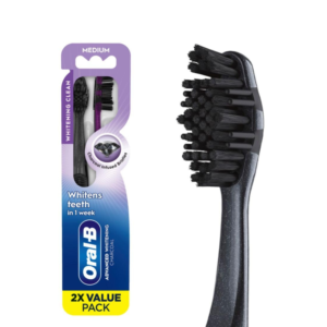 Oral-B 3D White Charcoal toothbrush, 2 count MEDIUM manual tootbrush pack