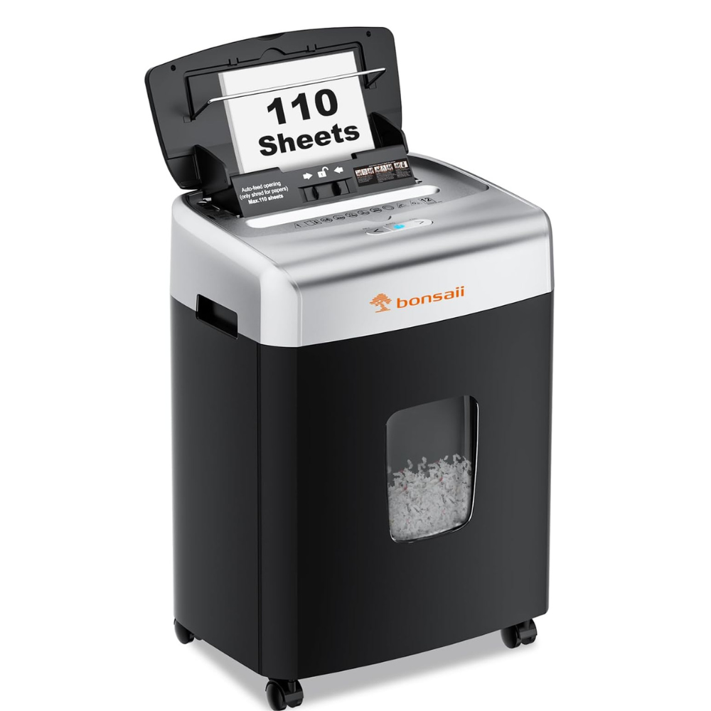 Bonsaii Paper Shredder for Office, 110-Sheet Autofeed Heavy Duty Shredder