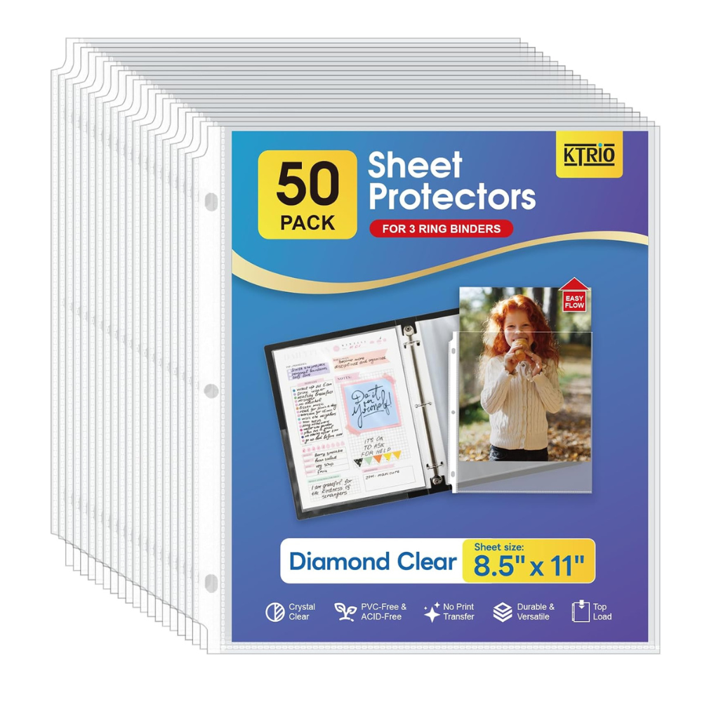 KTRIO Sheet Protectors 8.5 x 11 inch, Clear Page Protector for 3 Ring Binder