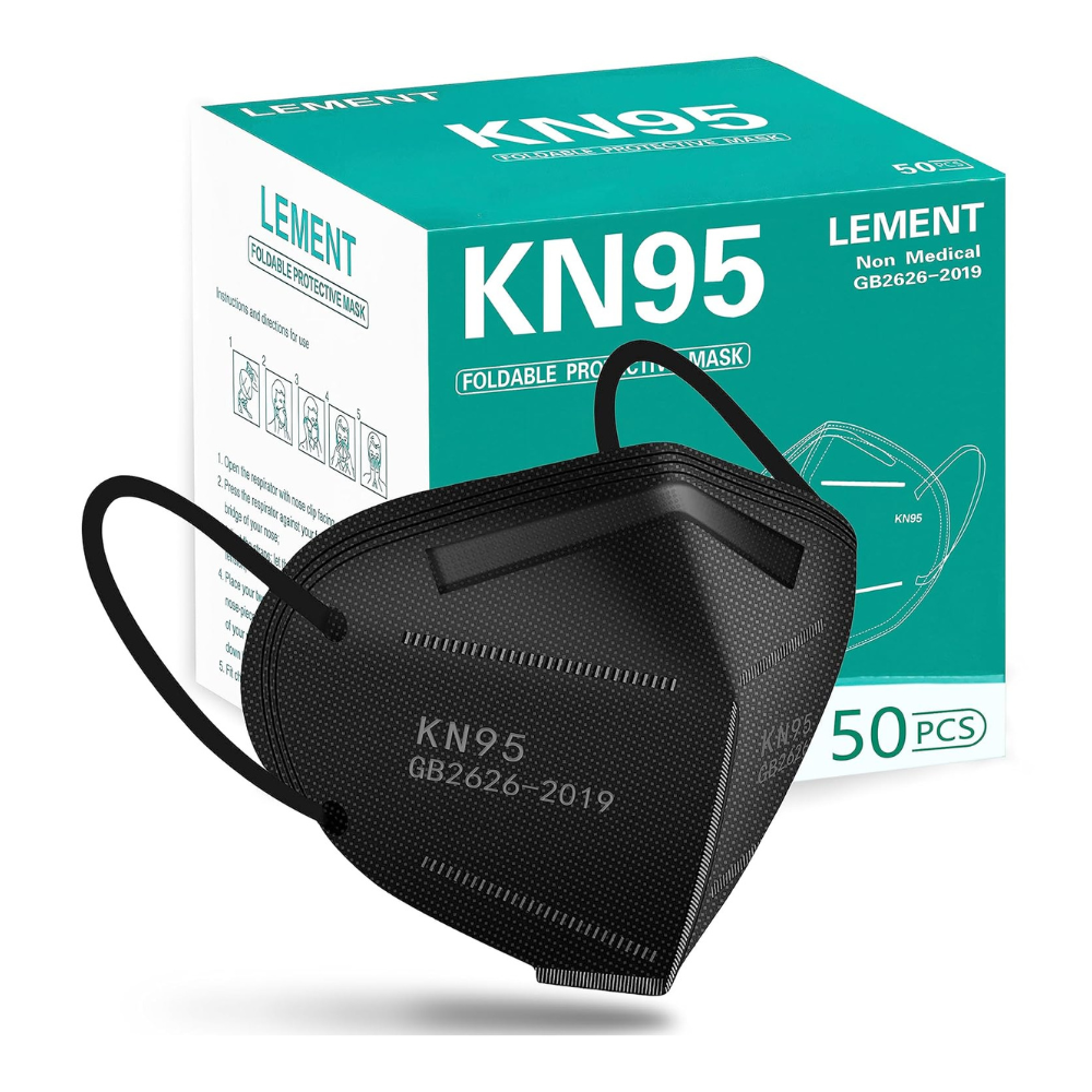 LEMENT 50pcs KN95 Face Mask Black 5 Layer Cup