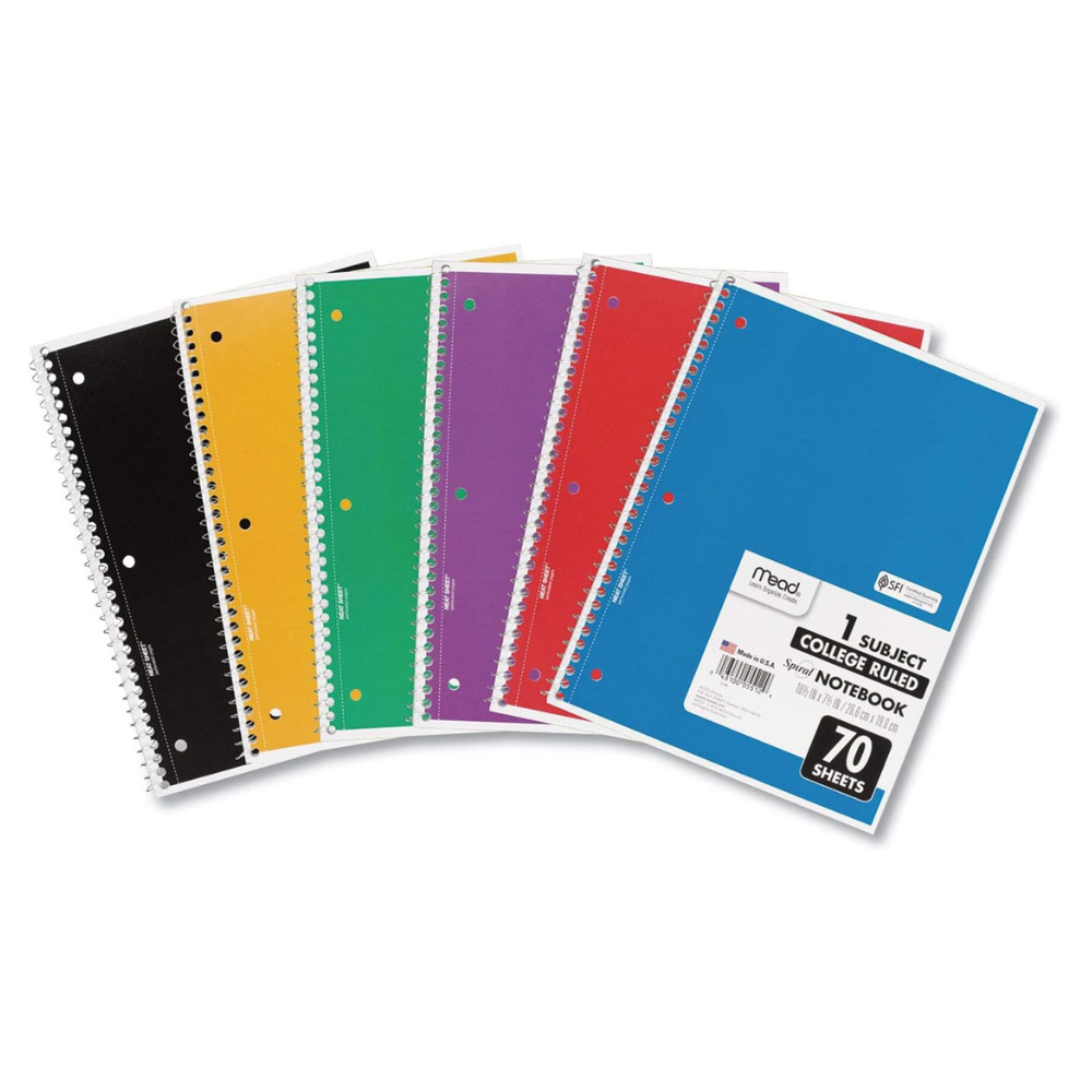 Mead Spiral Notebook, 6 Pack, 1 Subject