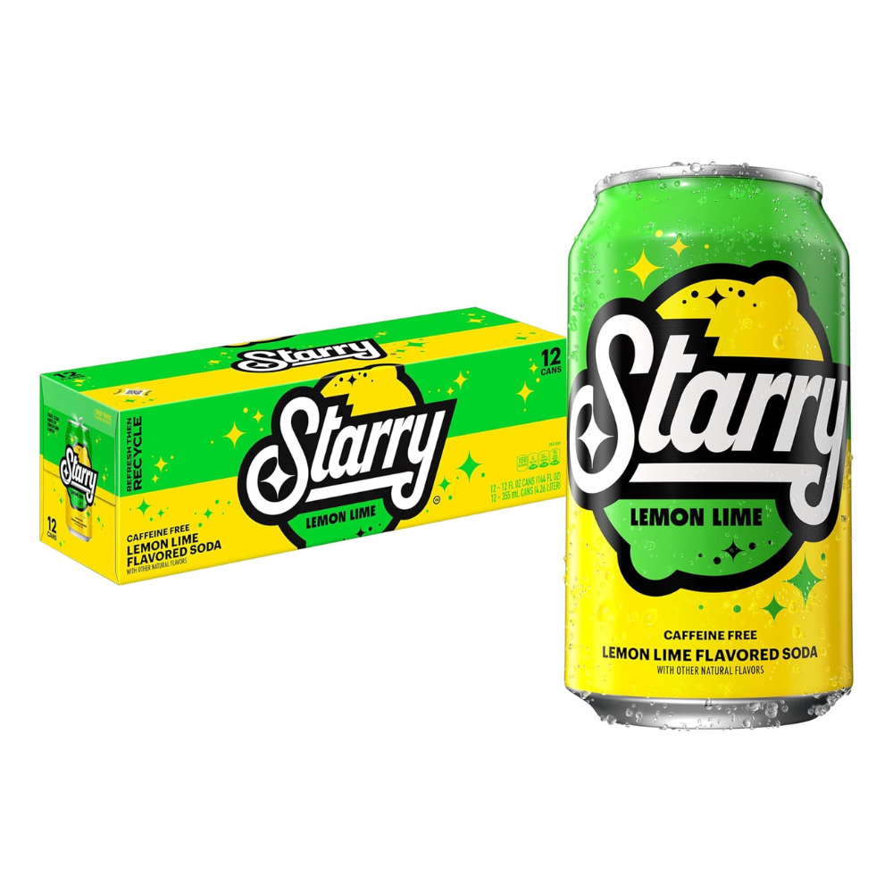 Starry Lemon Lime Soda Pop, 12 Fl Oz Cans (Pack of 12)