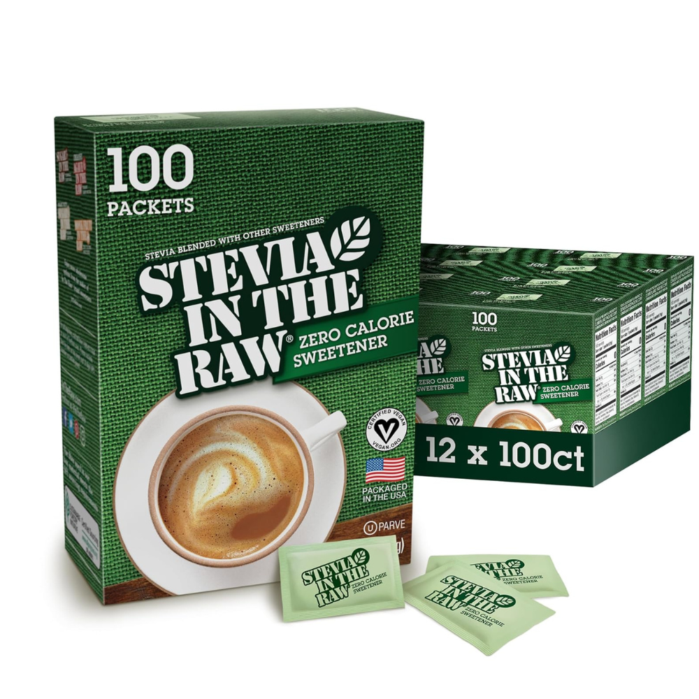 STEVIA IN THE RAW, Zero Calorie Sweetener Packets 100 Count Box (12 Pack)