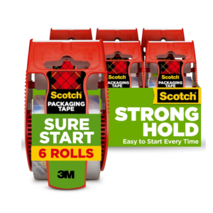 Scotch Sure Start Packing Tape, Clear, Holiday Wrapping Tape
