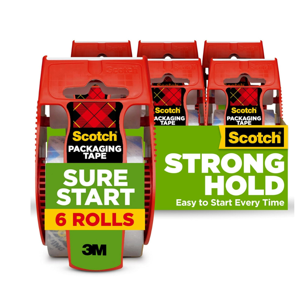 Scotch Sure Start Packing Tape, Clear, Holiday Wrapping Tape