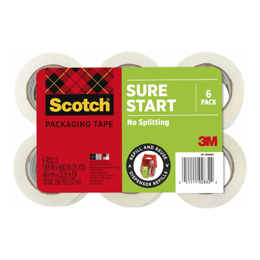 Scotch Sure Start Packing Tape, Clear, Holiday Wrapping Tape