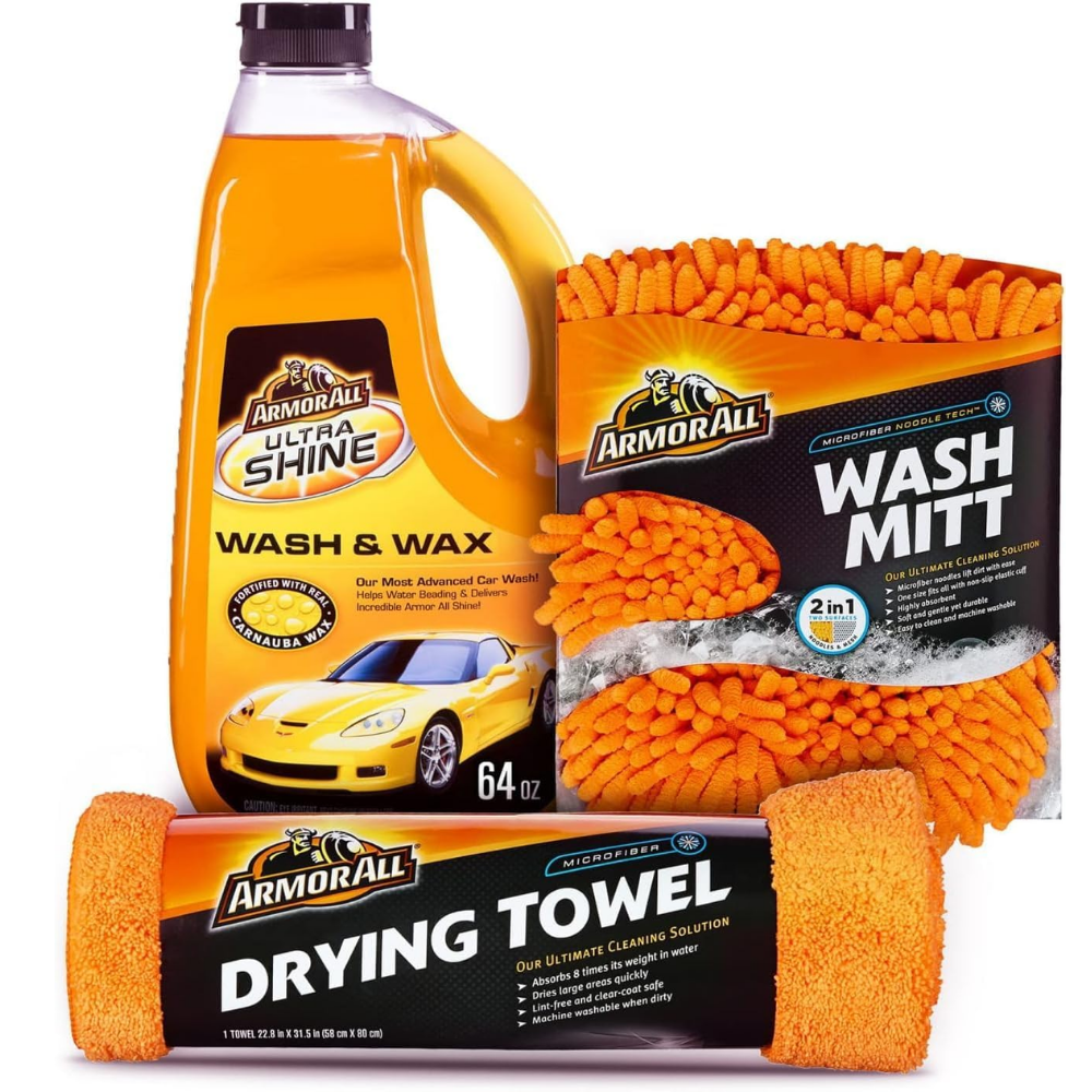 Armor All Car Wash Kit, Includes Car Wash Soap, Wash Mitt & Microfiber Towel (3 Piece Kit)