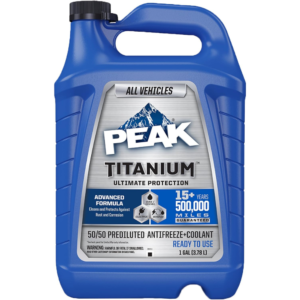 PEAK Titanium 50/50 Prediluted Antifreeze and Coolant for All Engine Cooling Systems, Long-Lasting Yellow Engine Coolant/Antifreeze for Lifetime Engine Protection in All Vehicles, 1 Gal.