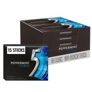 5 GUM Peppermint Cobalt Sugar Free Chewing Gum Bulk, Mini Purse Essentials, 15 Sticks, Pack of 10