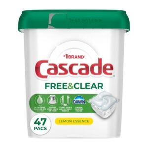 Cascade Free & Clear Dishwasher Pods, Lemon Essence, 47 Count