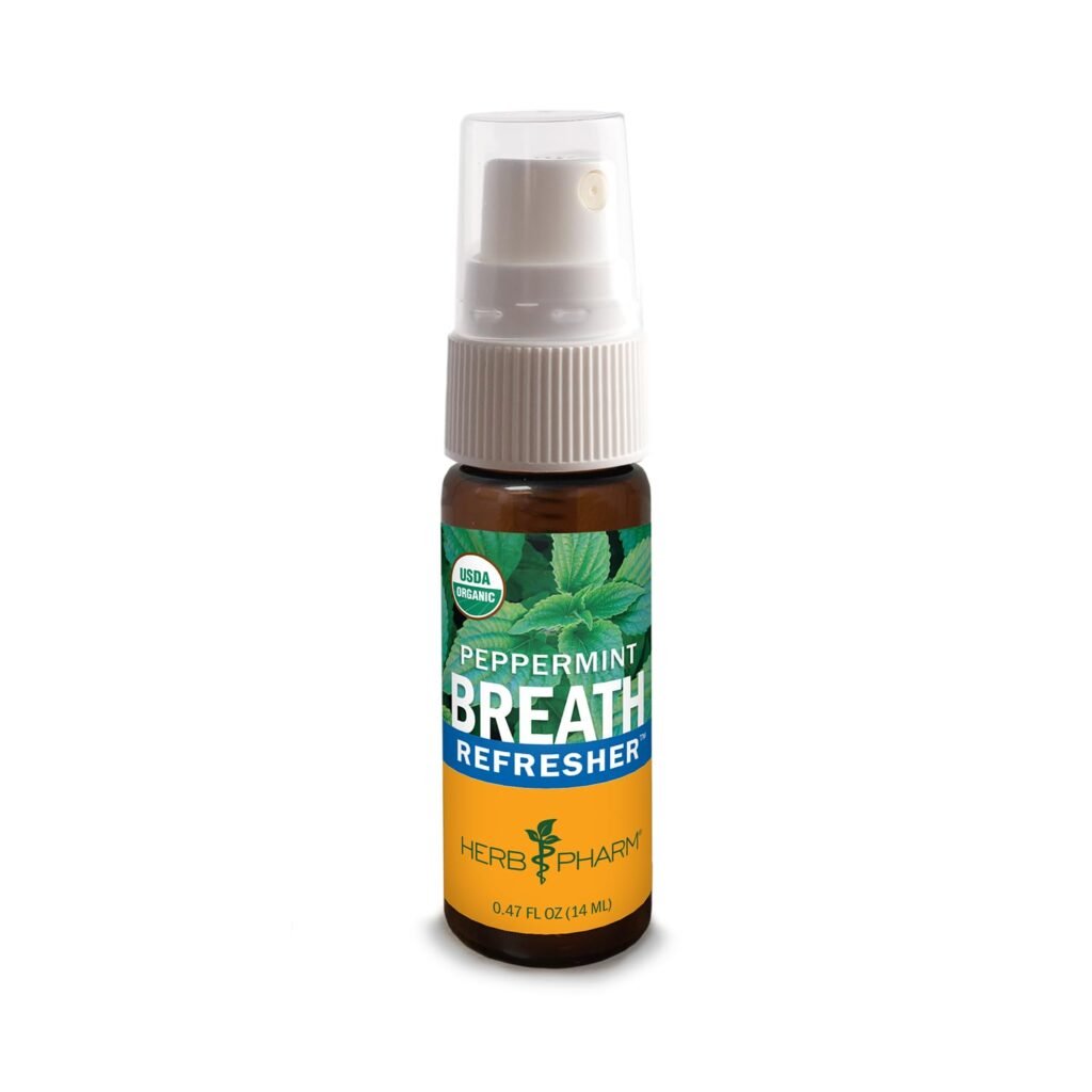Herb Pharm Breath Refresher Certified Organic Herbal Fresh Breath Spray, Peppermint, Sugar-Free, Gluten-Free and Non-GMO