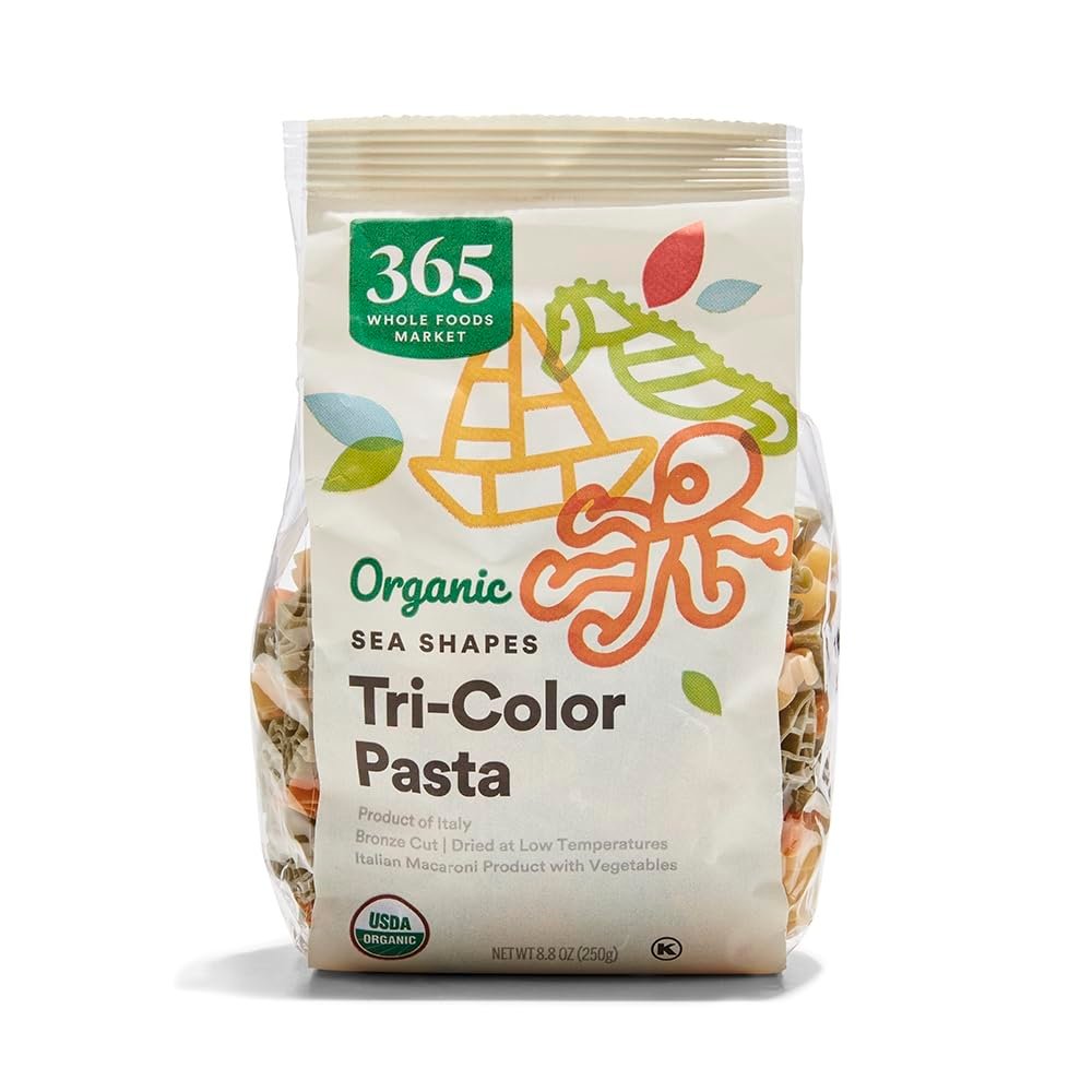 Organic Tri-Color Pasta, Sea Shapes, 8.8 oz