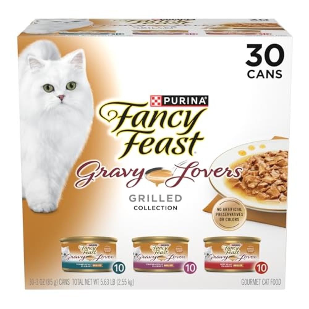 Fancy Feast Purina Fancy Feast Gravy Lovers Poultry and Beef Grilled Gourmet Wet Cat Food Variety Pack - 3 oz | Pack of 30