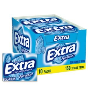 EXTRA Gum Peppermint Chewing Gum Bulk, Work, and Travel, 15 Ct, Pack of 10