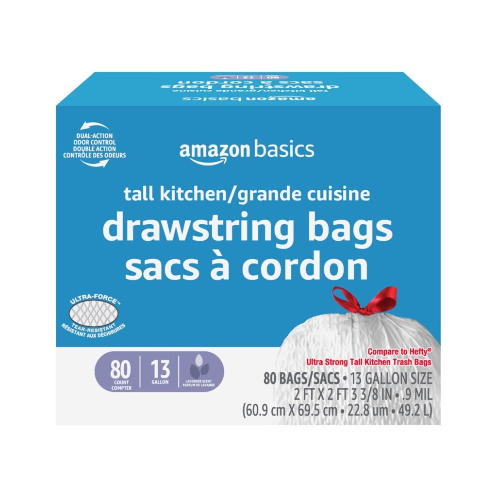 Amazon Basics -Force Tall Kitchen Trash Bags, Lavender Scented, 13 Gallon