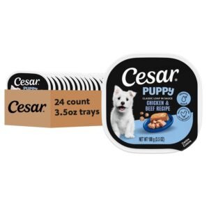 Cesar Puppy Classic Loaf in Sauce Wet Dog Food Chicken & Beef Recipe Easy Peel Trays - 3.5 oz | Pack of 24
