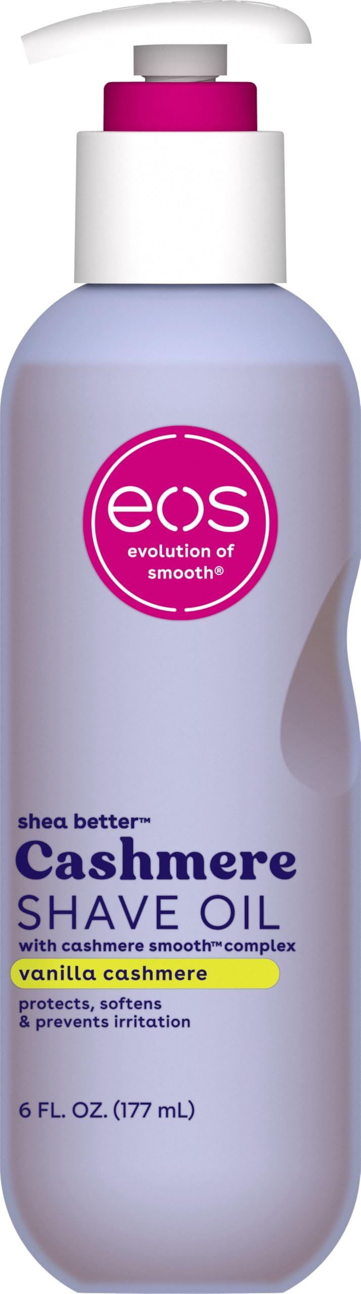 eos Cashmere Shave Oil – Vanilla Cashmere, Moisturizing Shave Oil with Shea Butter & Glycerin, Helps Prevents Irritation & Razor Burn, Vegan, 6 fl oz