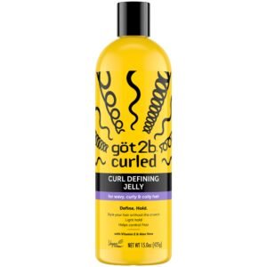 Curled Curl Defining Jelly, 15 Fl Oz, Curl Gel with 72-Hour Frizz Control, Locks in Moisture for Wavy, Curly & Coily Hair, Light Hold, No Crunch Vegan Formula with Vitamin E and Argan Oil