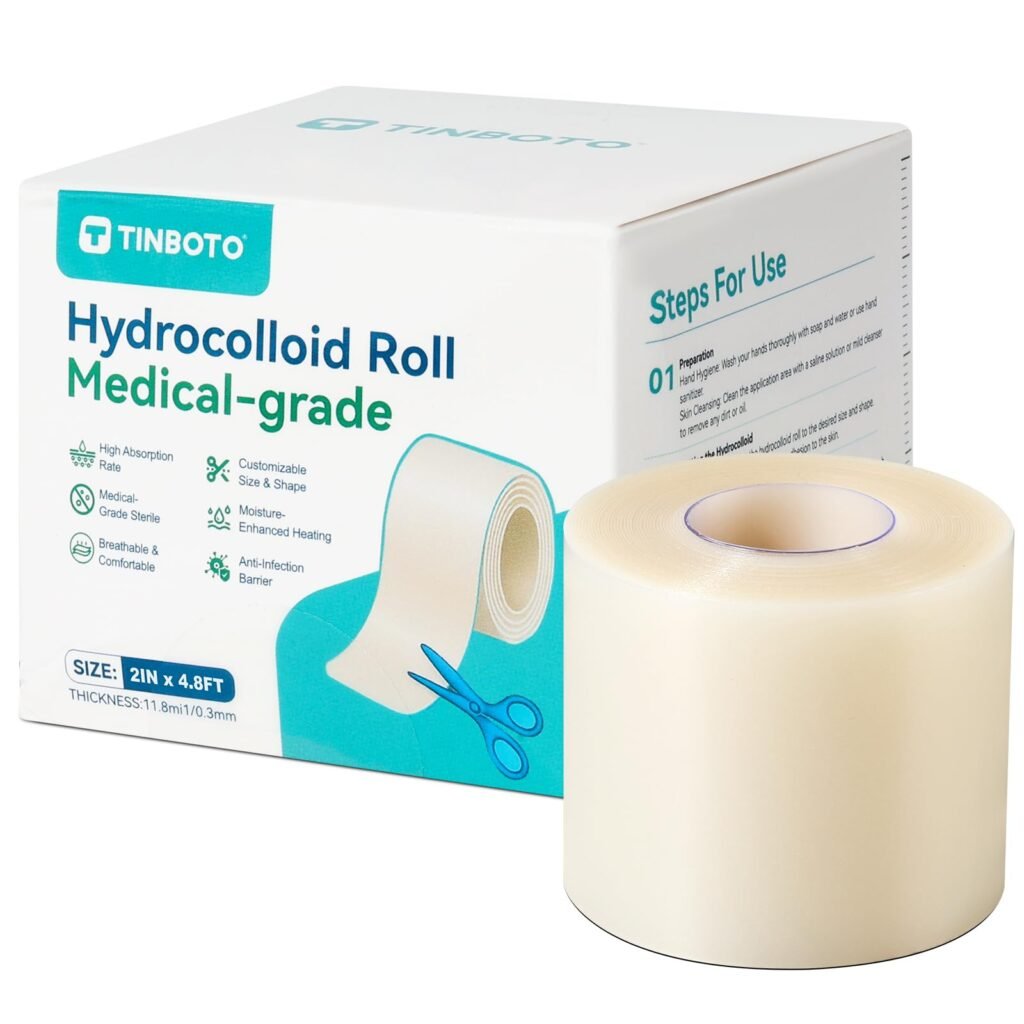 Hydrocolloid Roll for Wound Care, Hydrocolloid Bandages with Self-Adhesive, Cut-to-Size Patch Bandages, Ultra Absorbent, Waterproof, First Aid Kit Essential (2IN*4.8FT)