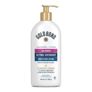 Gold Bond Age Renew Retinol Overnight Body & Face Lotion, 13 Oz, Anti-Aging Moisturizer for Visibly Plumper, Smoother Skin, 24-HR Hydration, Non-Irritating, Non-Greasy, Dermatologist-Tested, Unscented