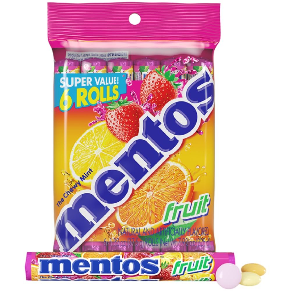 Fruit Chewy Mint Candy Roll, Mixed Fruit Flavors, 14 Pieces Per Roll, Pack of 6