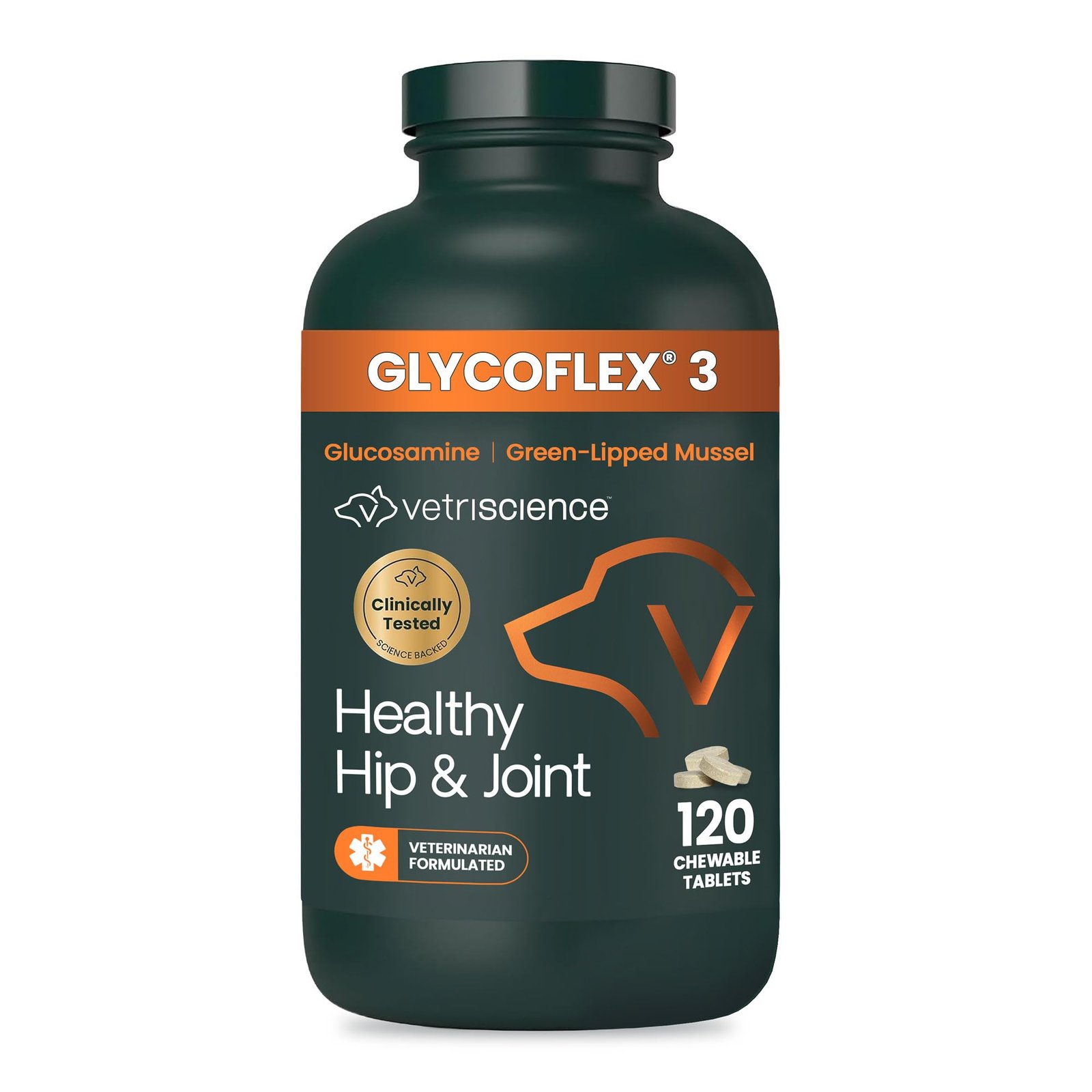 VetriScience Extra Strength Healthy Hip & Joint Chewable Tablets, GlycoFlex Glucosamine and Green-Lipped Mussel Joint Support - Pack of 120