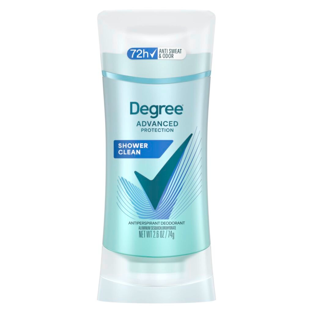 Degree Advanced Protection Antiperspirant Deodorant Shower Clean for 72-Hour Sweat & Odor Control for Women, with Body Heat Activated Technology, 2.6 oz