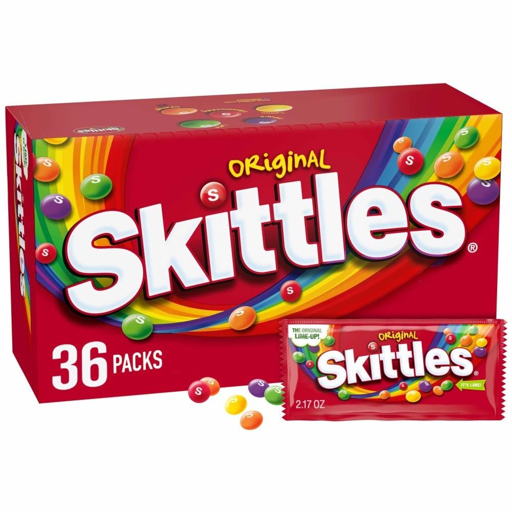 SKITTLES Original Chewy Candy, Full Size 2.17 oz Individually Wrapped Packs of Full Size Candies 36 Ct