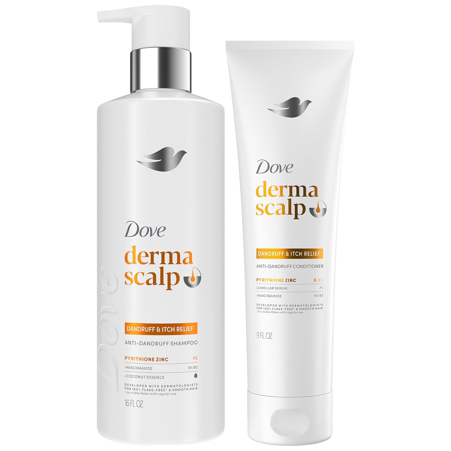 Shampoo and Conditioner Set - DermaCare Scalp Dryness & Itch Relief, Pyrithione Zinc Shampoo and Conditioner, Anti-Dandruff, Anti-Frizz, Smoothing Hair Care, 12 Oz (2 Piece Set)