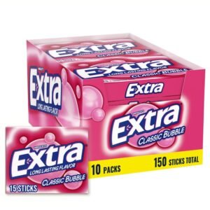 Gum Classic Bubble Gum Sugar Free Chewing Gum Bulk Pack, 15 Stick, Pack of 10