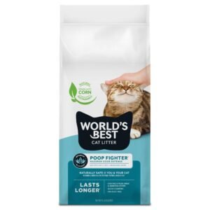World's Best Cat Litter Poop Fighter Maximum Odor Defense 8-Pounds - Natural Ingredients Quick Clumping Flushable 99 Dust Free