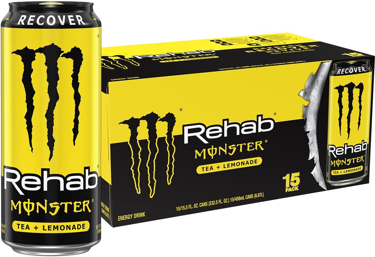 Monster Rehab Tea + Lemonade + Energy, Energy Drink 15.5 oz, Energy Iced Tea, Pack of 15