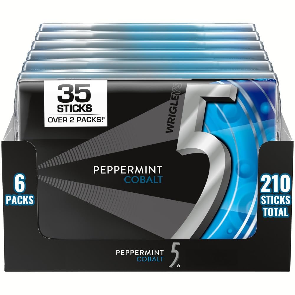 5 GUM Peppermint Cobalt Sugar Free Chewing Gum Refreshing Cooling Minty Flavor Five Gum, 35 Stick, 6 Pack