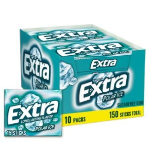 EXTRA Polar Ice Chewing Gum Packs, 15 Sticks, 10 Pack for Long Lasting Freshness