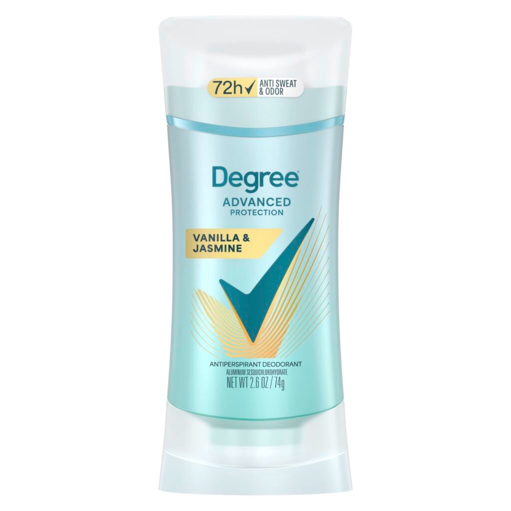 Degree Advanced Protection Antiperspirant Deodorant Vanilla & Jasmine for 72-Hour Sweat & Odor Control for Women, with Body Heat Activated Technology, 2.6 oz