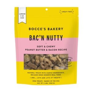 Bocce's Bakery Bac' N Nutty Soft & Chewy Peanut Butter & Bacon Recipe Natural Dog Treats Wheat-Free - 2 lb | Pack of 1