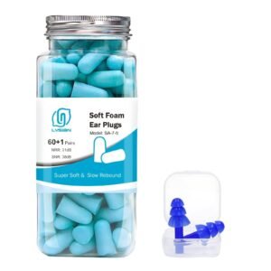 LYSIAN Ultra Soft Foam Ear Plugs for Sleeping, 60 Pairs, 38dB SNR / 31dB NRR Noise Reduction Earplugs for Snoring, Study, Travel, Work & Shooting, Lake Blue