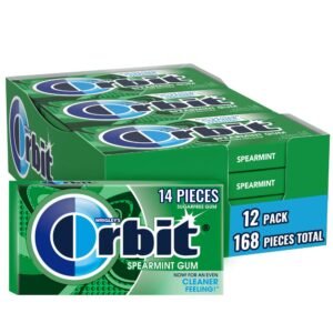 ORBIT Spearmint Sugar Free Individually Wrapped Chewing Gum Mint Bulk Box, 12 Packs of 14-Pieces, 168 Total Pieces
