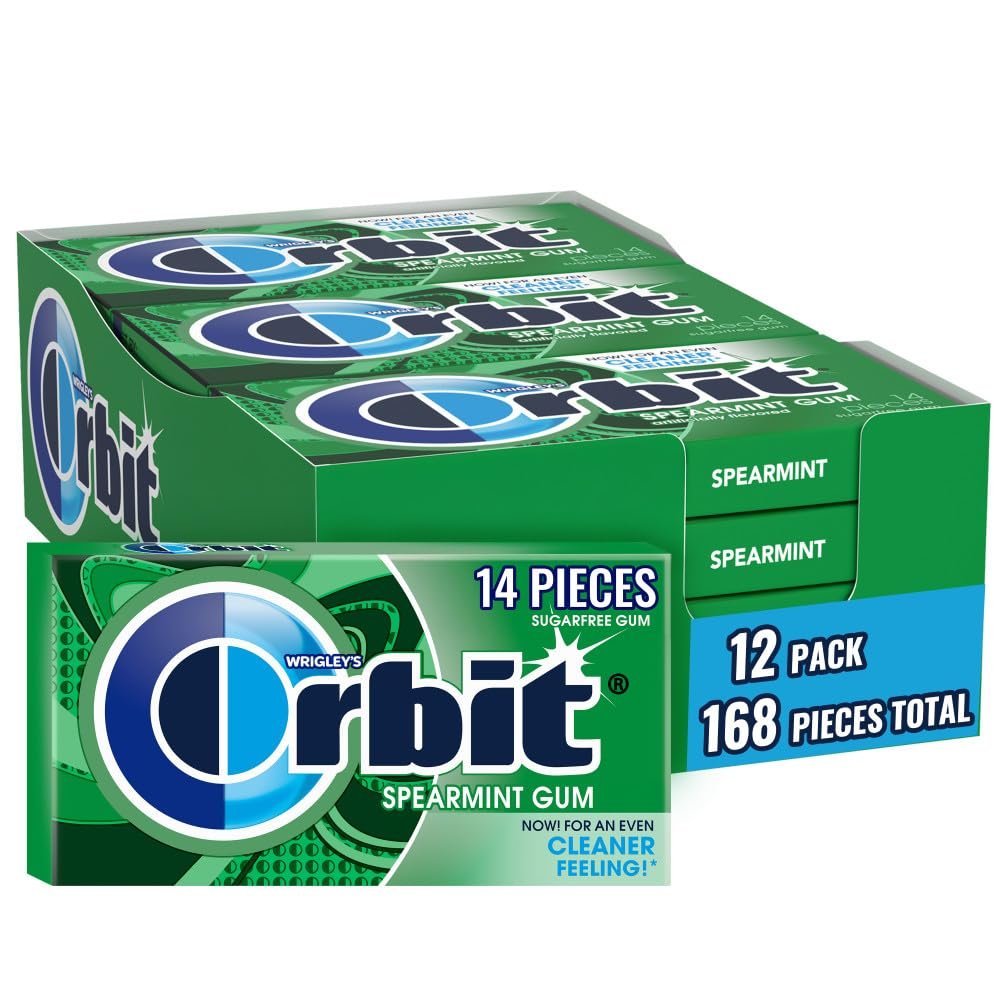 ORBIT Spearmint Sugar Free Individually Wrapped Chewing Gum Mint Bulk Box, 12 Packs of 14-Pieces, 168 Total Pieces
