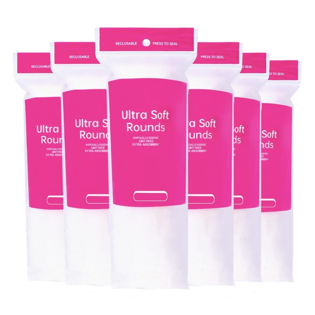 600 PCS Cotton Rounds–100 Count (Pack of 6)-Soft, Absorbent, 100% Pure Cotton Face Pads for Makeup Removal, Skincare, Skin Care and Gentle Facial Cleansing - Lint Free Stitched Pads