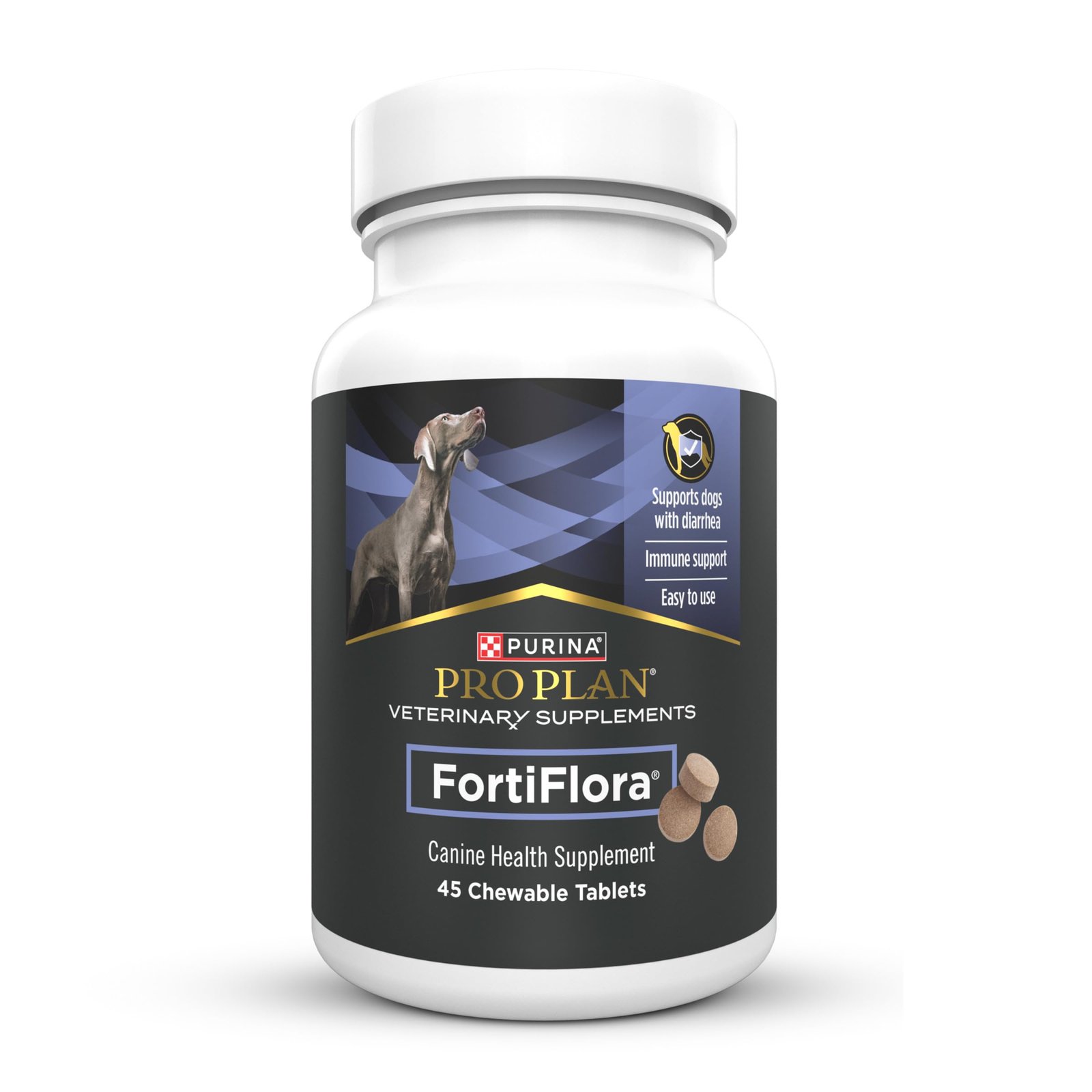 FortiFlora Veterinary Supplements FortiFlora Daily Probiotics Chewable Tablets for Digestive Gut Health and Diarrhea - Canister - Pack of 45