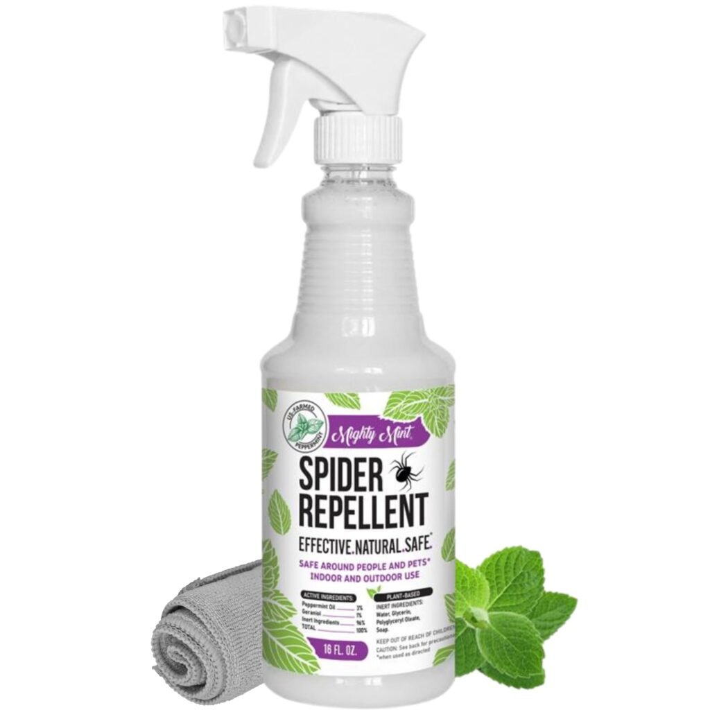 Mighty Mint Peppermint Oil Spider Repellent Spray with Microfiber Cloth, 16 oz