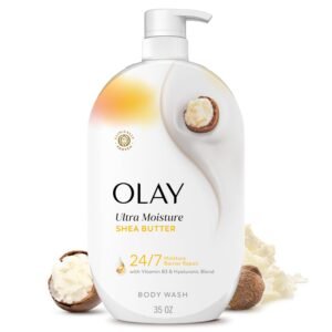 Olay Body Wash for Women, Ultra Moisture, 24/7 Moisture Barrier Repair, Hydrating Formula for Visibly Healthy Soft Skin, Vitamin B3 & Hyaluronic Blend, For All Skin Types, Shea Butter Scent, 35 fl oz