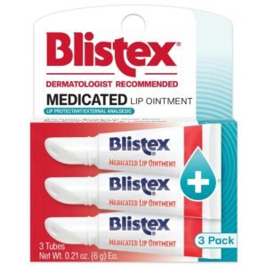 Blistex Medicated Lip Ointment, 0.21 Ounce Tube, Relieves Cold Sores & Helps Heal Dry Chapped Lips, Pain Relief from Lip Sores & Blisters, Healing Ointment, 3 Count(1 Pack)