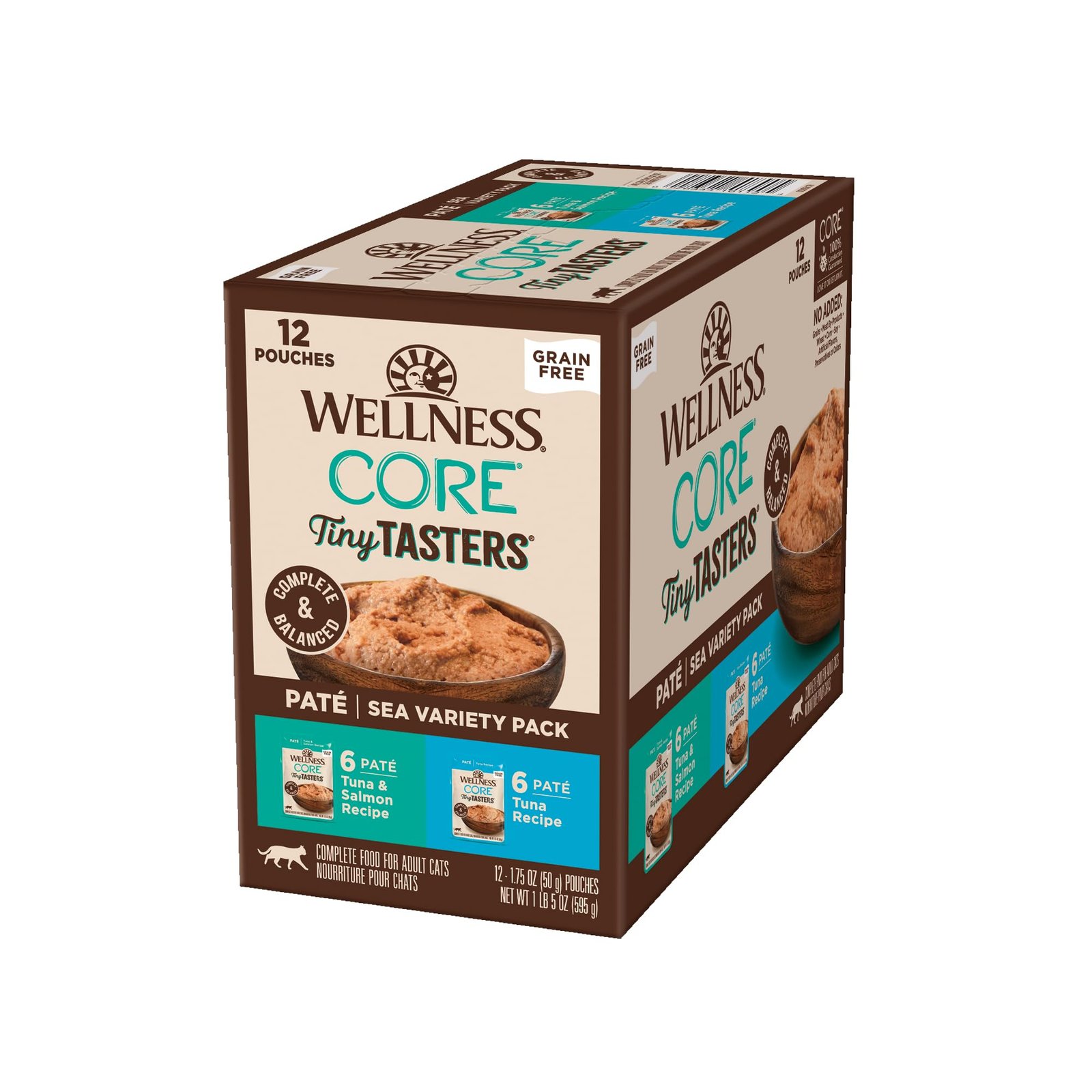 Wellness CORE Tiny Tasters Pate Variety Pack Adult Wet Cat Food Natural Protein Rich Grain Free - 1.75 oz | Pack of 12